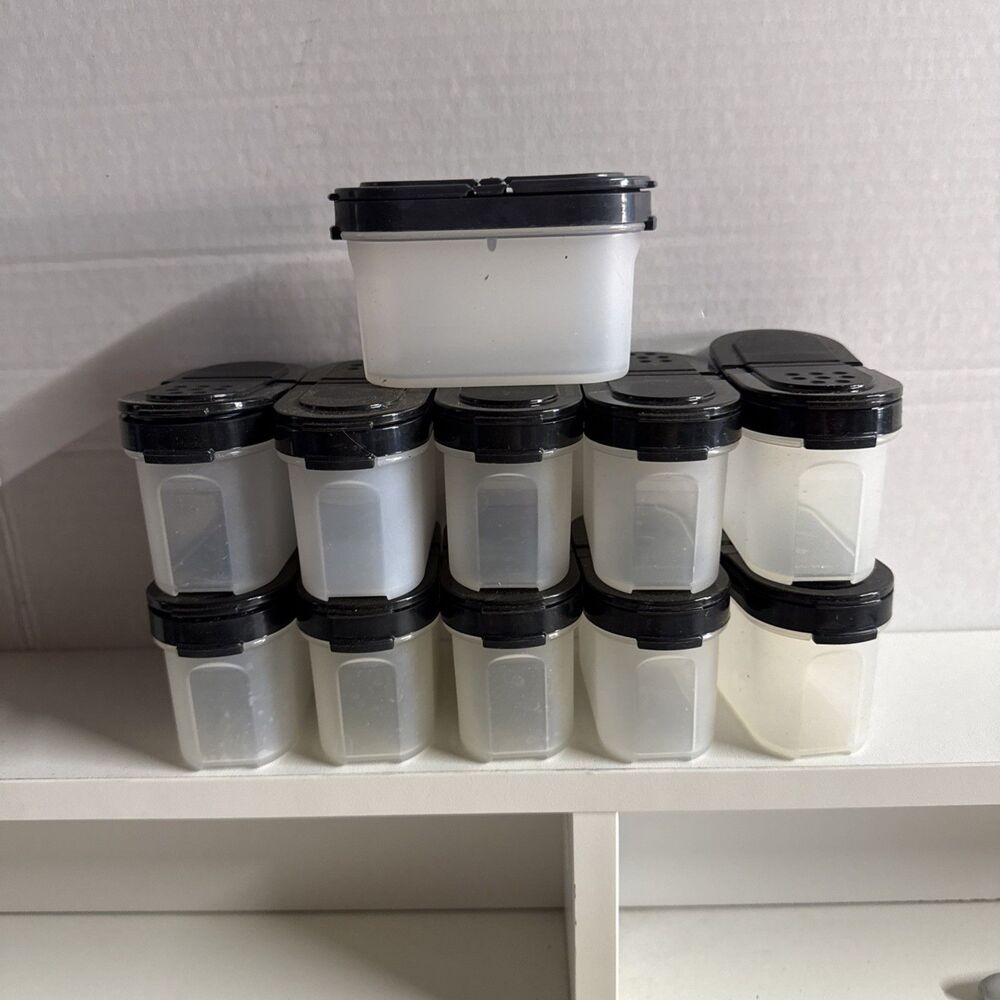 Vintage Tupperware Modular Mates Spice Containers Black Shaker Lids Lot of 11